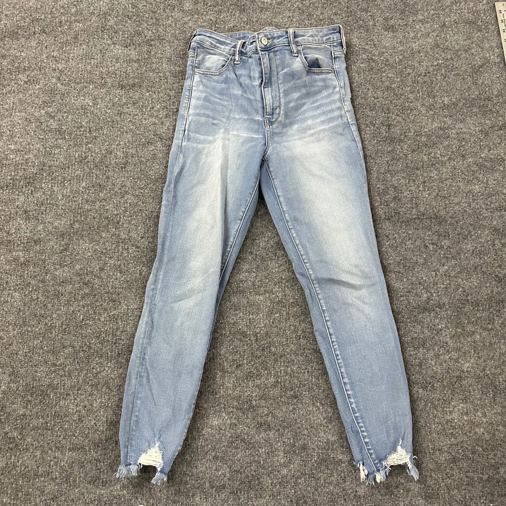 American Eagle Skinny Jeans Womens Size 12 Long Light Wash Viscose Distressed